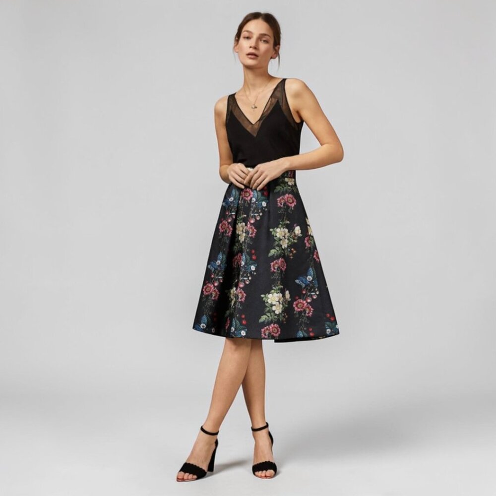Ted Baker Bevly Oracle Floral-Jacquard Skirt sz 5 US 12